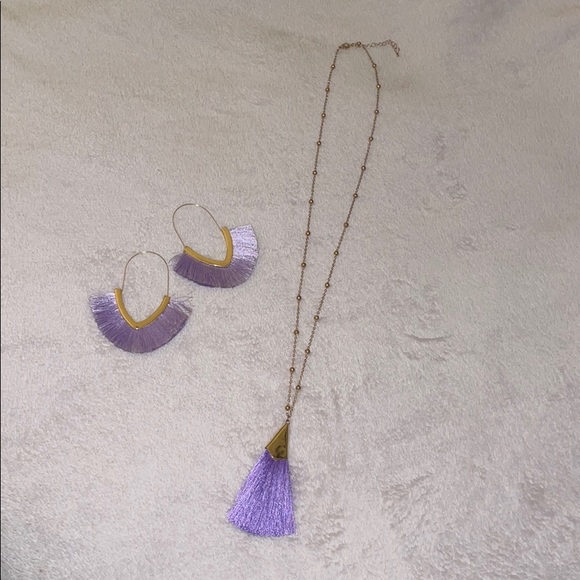 Purple and Gold Tassel Necklace - Earring Set - Picture 2 of 8
